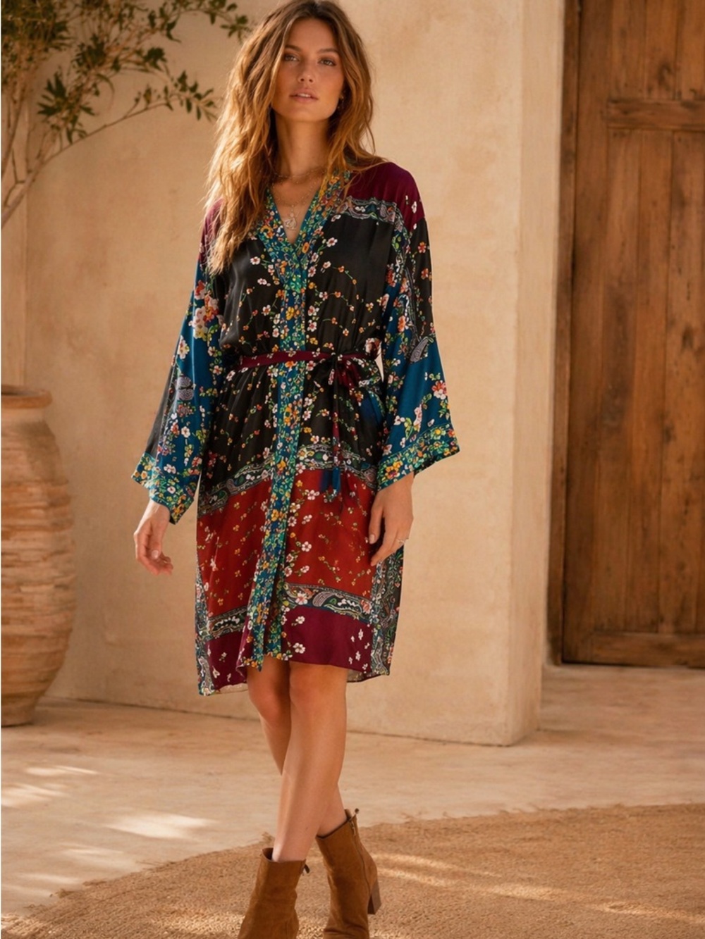 Johnny Was Naja Silk Embroidered Dress